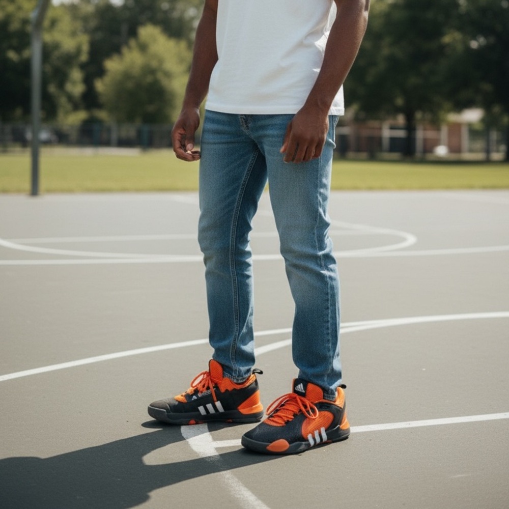 Adidas D.O.N. Issue 5 Basketball Shoes In A Black and Orange Colorway. Size 7.5